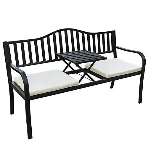 Cast Iron Metal Outdoor Garden Park Bench with Middle Table