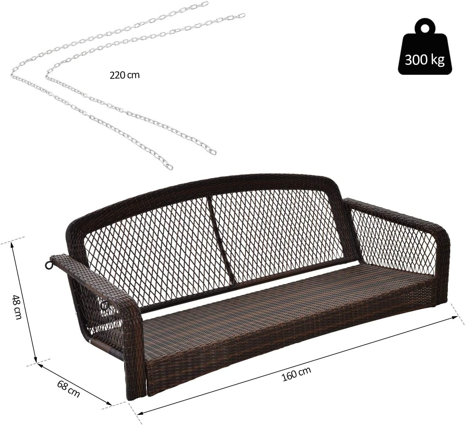 2 Person Garden Swing Bench Patio Rattan Brown  Swings Accessories