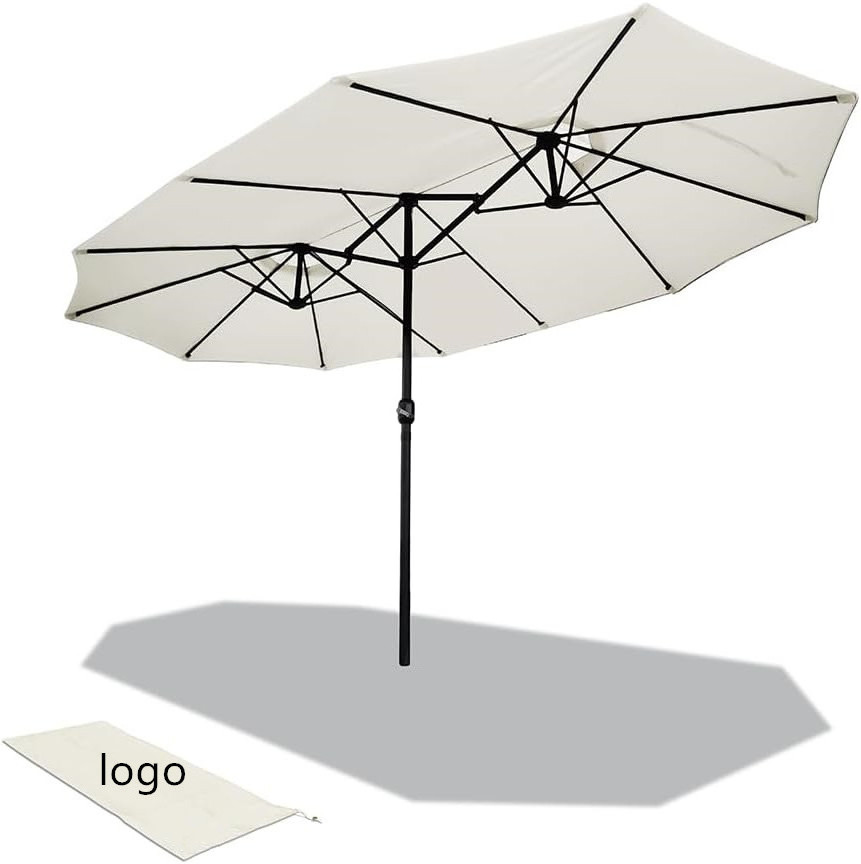 Double-side Garden Parasol Market Sun Umbrella with Hand Crank for Terrace, Balcony,Garden,Pool,Outdoor