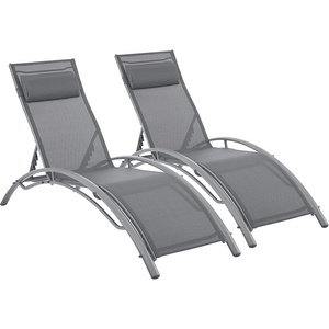 Outdoor Aluminum Pool Chaise Lounge Chair Set of 2 with Armrest Adjustable Patio Recliner Chairs for Pool Beach Gray