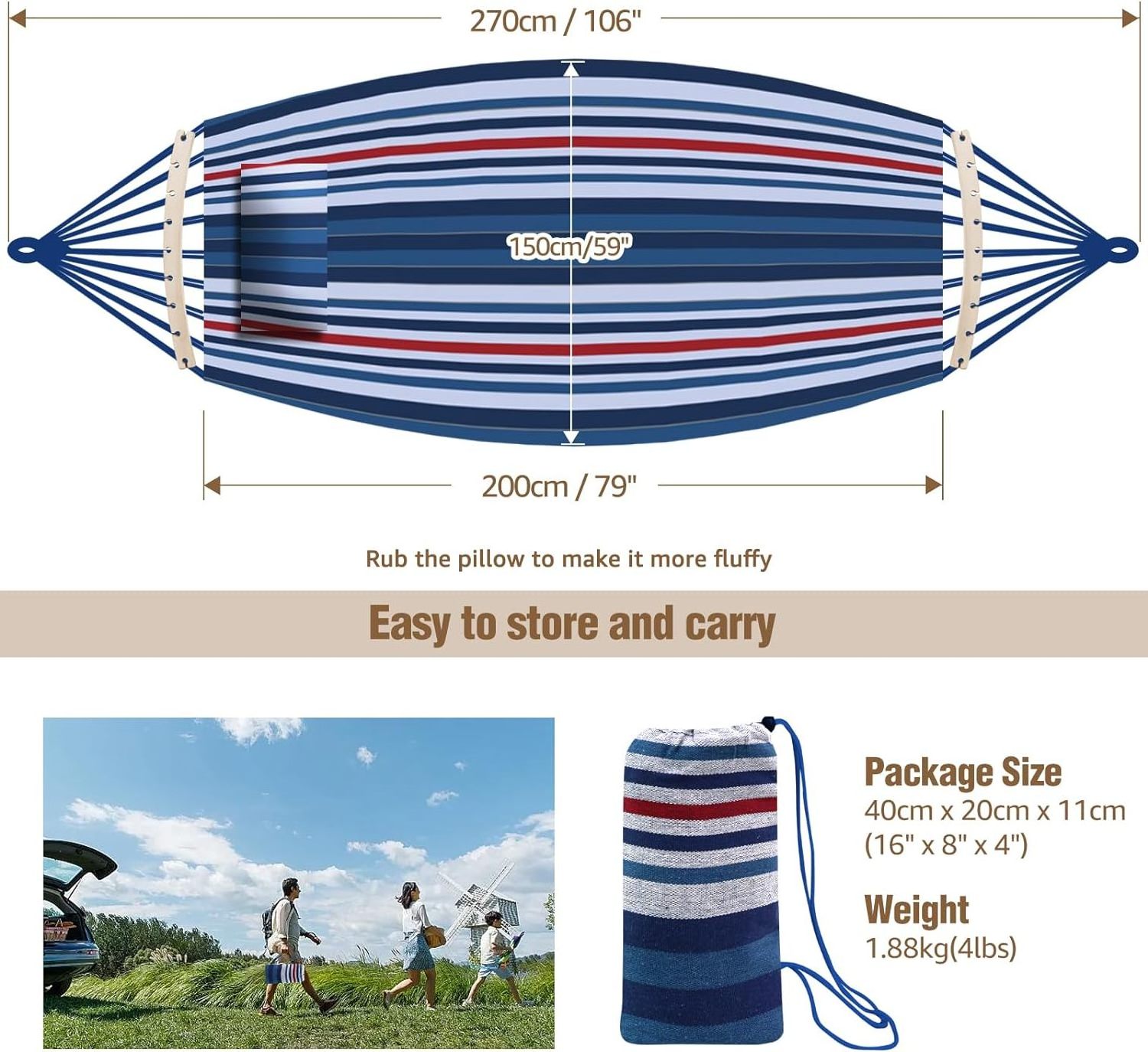 Large Soft Breathable Cotton Hammock  Can Support Portable Tree Hammocks Up To 300kg