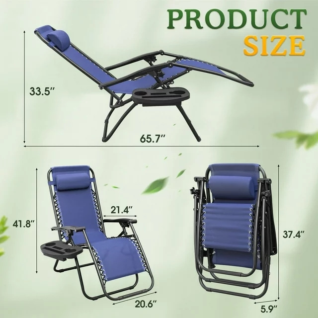 2 Pack Patio Zero Gravity Chair Outdoor Lounge Chair Teslin Fabric Adjustable Recline Chair Seating