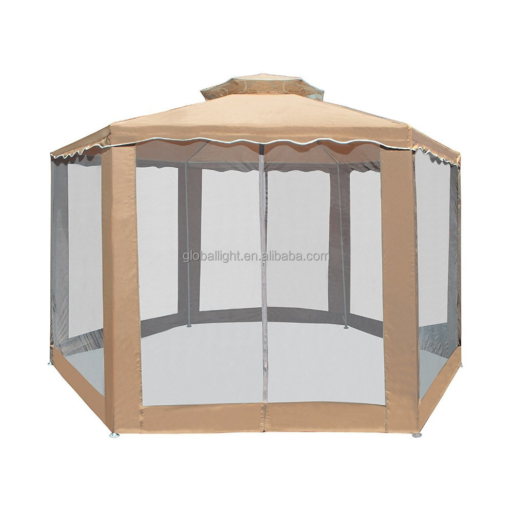 Garden Sand Double Roof Hexagon Patio Gazebo with Netting