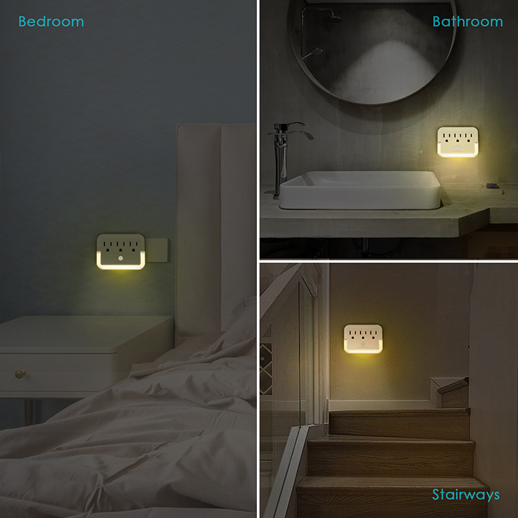 New Style American Power Outlet Extension Multi Ports 3 AC  Plug Intelligent Control LED Night Light Power adapter