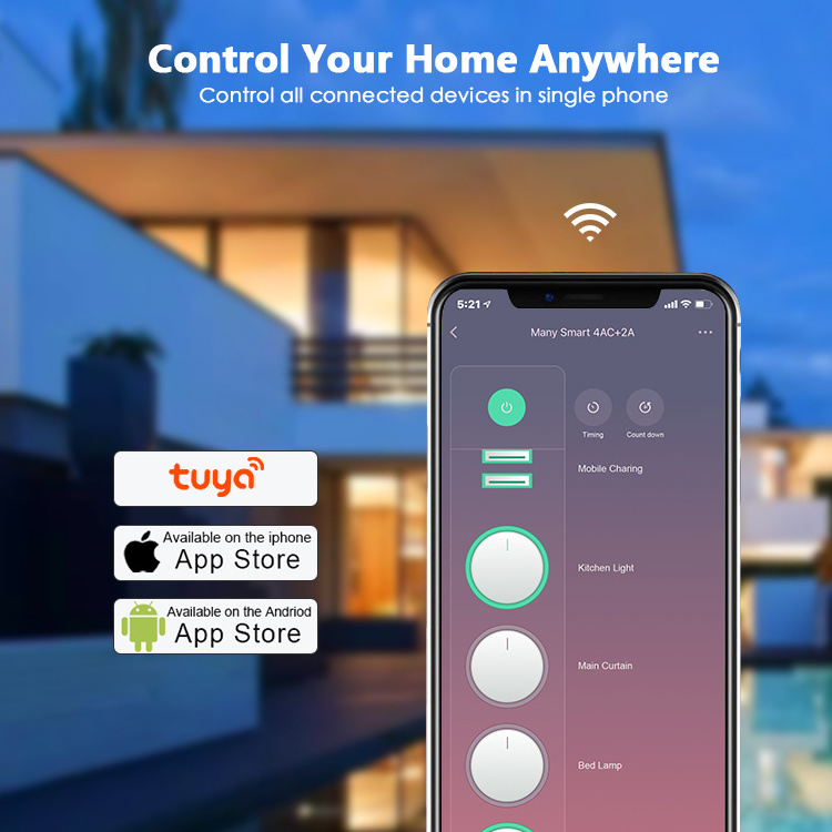 New Product Many 10A Wifi Smart Extension Universal Socket 4 Outlets and 2 USB Ports Tuya Smart Switch Power Strip