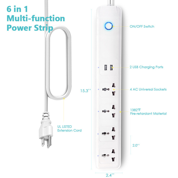 New Product Many 10A Wifi Smart Extension Universal Socket 4 Outlets and 2 USB Ports Tuya Smart Switch Power Strip