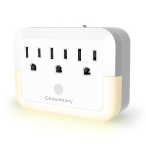 New Style American Power Outlet Extension Multi Ports 3 AC  Plug Intelligent Control LED Night Light Power adapter