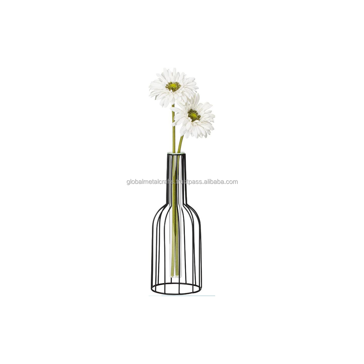 Wire Bottle Geometric Test Tube Vase for Flowers with Metal Frame & Glass Tube Planter, Vases for wedding home table decoration