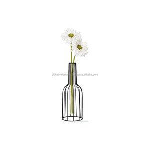 Wire Bottle Geometric Test Tube Vase for Flowers with Metal Frame & Glass Tube Planter, Vases for wedding home table decoration