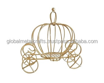 Pumpkin Carriage Candy Box Decorative Metal Cinderella Carriage Centerpiece Gold Wire Princess Carriage