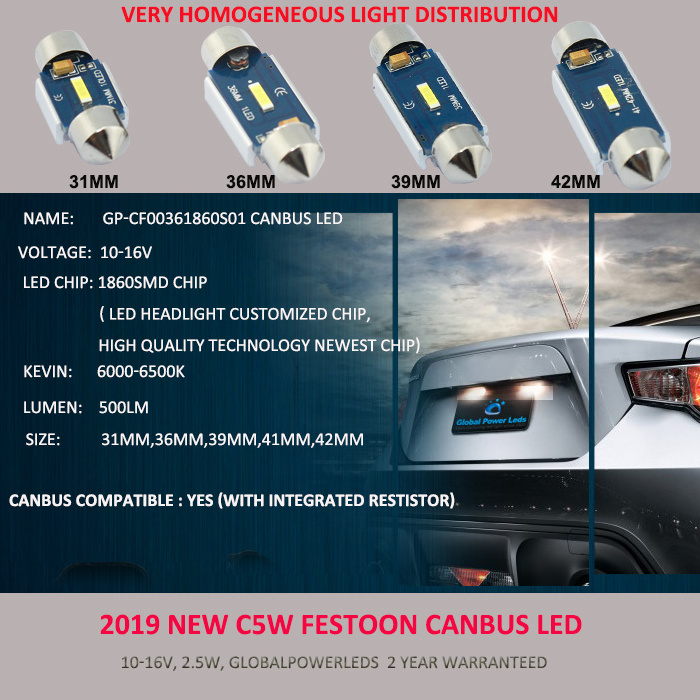 auto new hot sale latest canbus car festoon led bulb 28mm 31mm 36mm 41mm high power 1860chip reading light