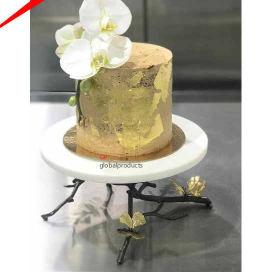 wedding decorative white marble round cake stand with gold metal butterfly base stand for table centerpiece decor