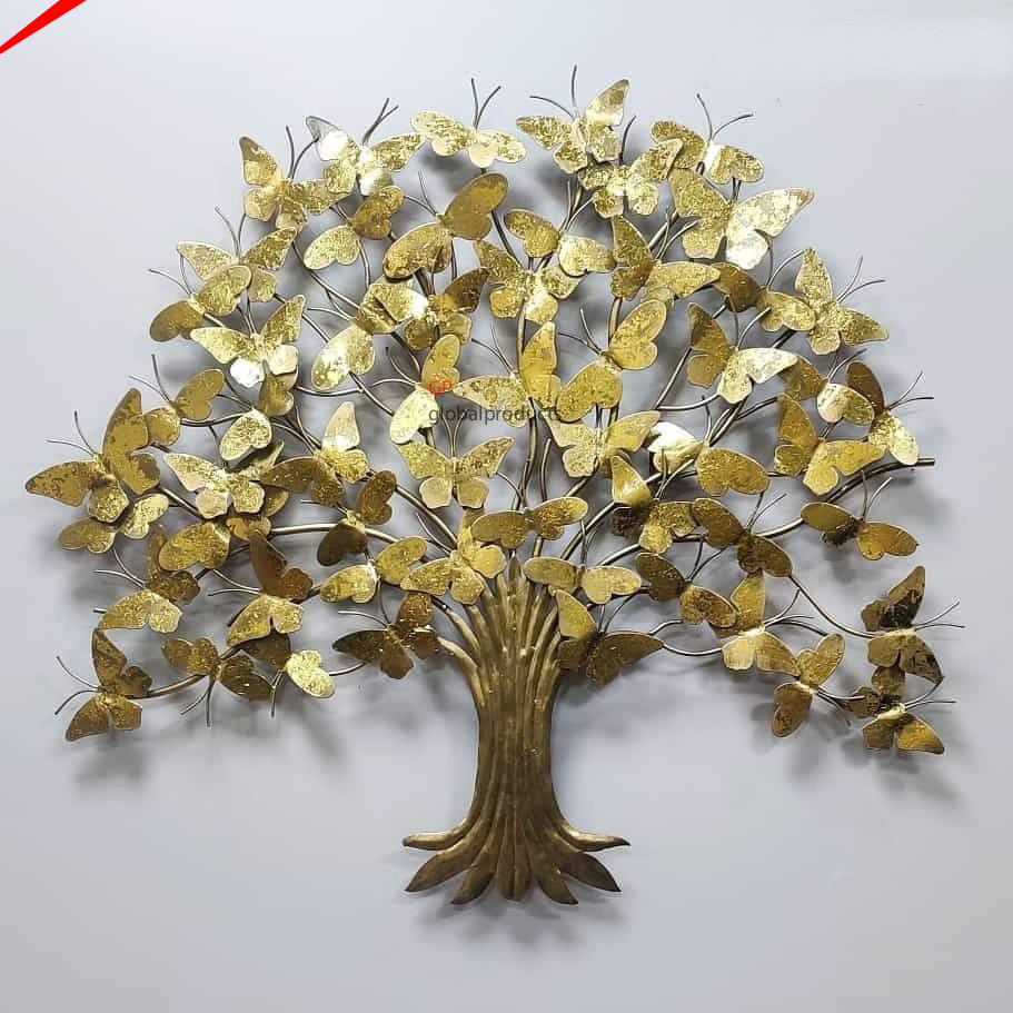 most beautiful tree shaped metal gold butterfly design wall decor for hotel home restaurant decoration