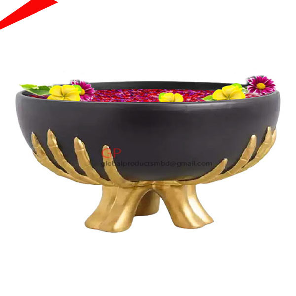 eco friendly copper finished metal pedicure bowl with wooden stand for spa manicure pedicure set