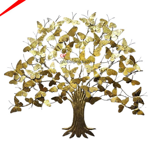 most beautiful tree shaped metal gold butterfly design wall decor for hotel home restaurant decoration