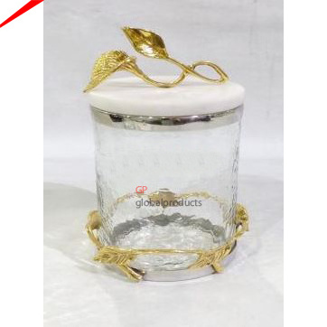 luxury design glass canister with metal designer butterfly lid decorative jars for kitchen home decor