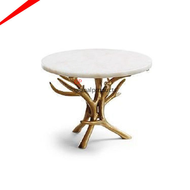 wedding decorative white marble round cake stand with gold metal butterfly base stand for table centerpiece decor