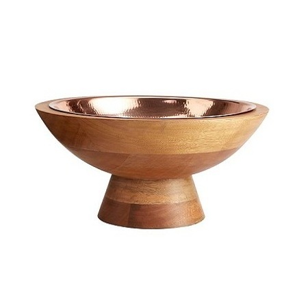 eco friendly copper finished metal pedicure bowl with wooden stand for spa manicure pedicure set