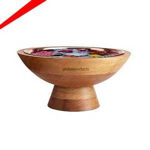 eco friendly copper finished metal pedicure bowl with wooden stand for spa manicure pedicure set