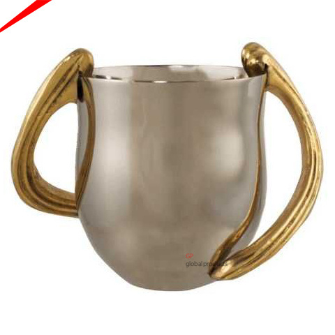 ultimate quality metal jewish hand washing jug with golden ring handles judaism hand washing cup