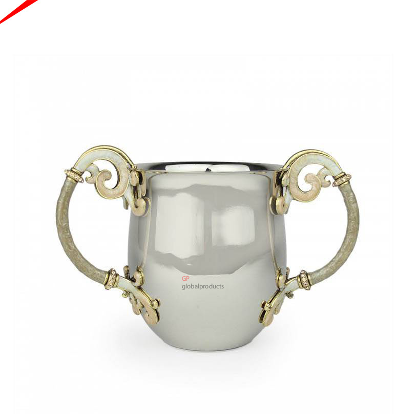 ultimate quality metal jewish hand washing jug with golden ring handles judaism hand washing cup