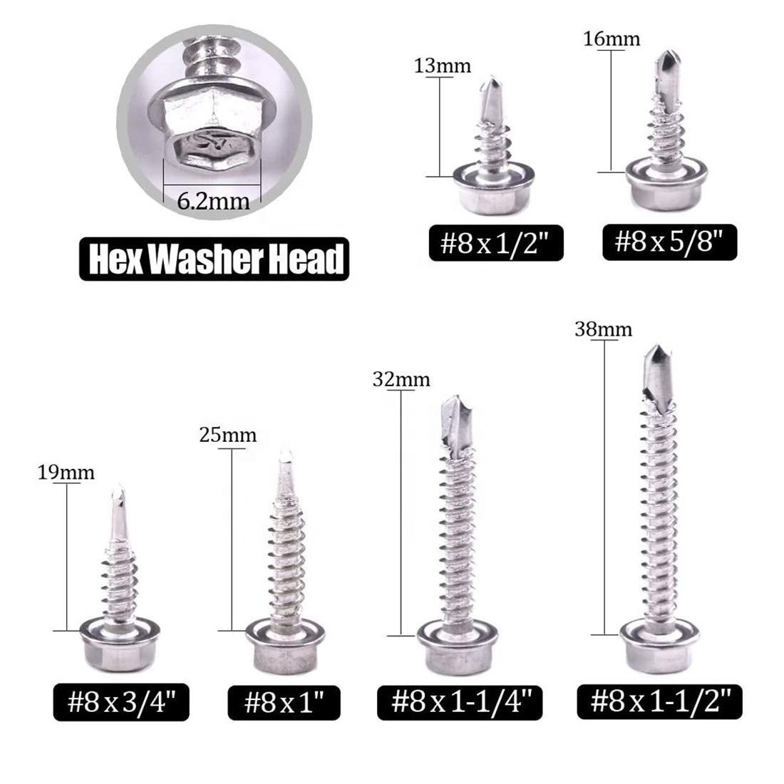 410 Stainless Steel Hex Washer Head Self-tapping roofing Fast Self Tapping Drilling metal Screw for metal