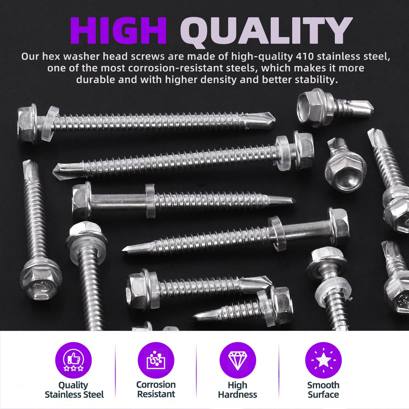 410 Stainless Steel Hex Washer Head Self-tapping roofing Fast Self Tapping Drilling metal Screw for metal