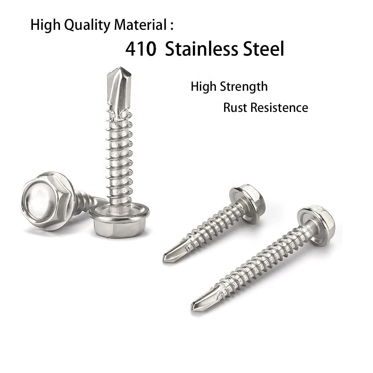 410 Stainless Steel Hex Washer Head Self-tapping roofing Fast Self Tapping Drilling metal Screw for metal