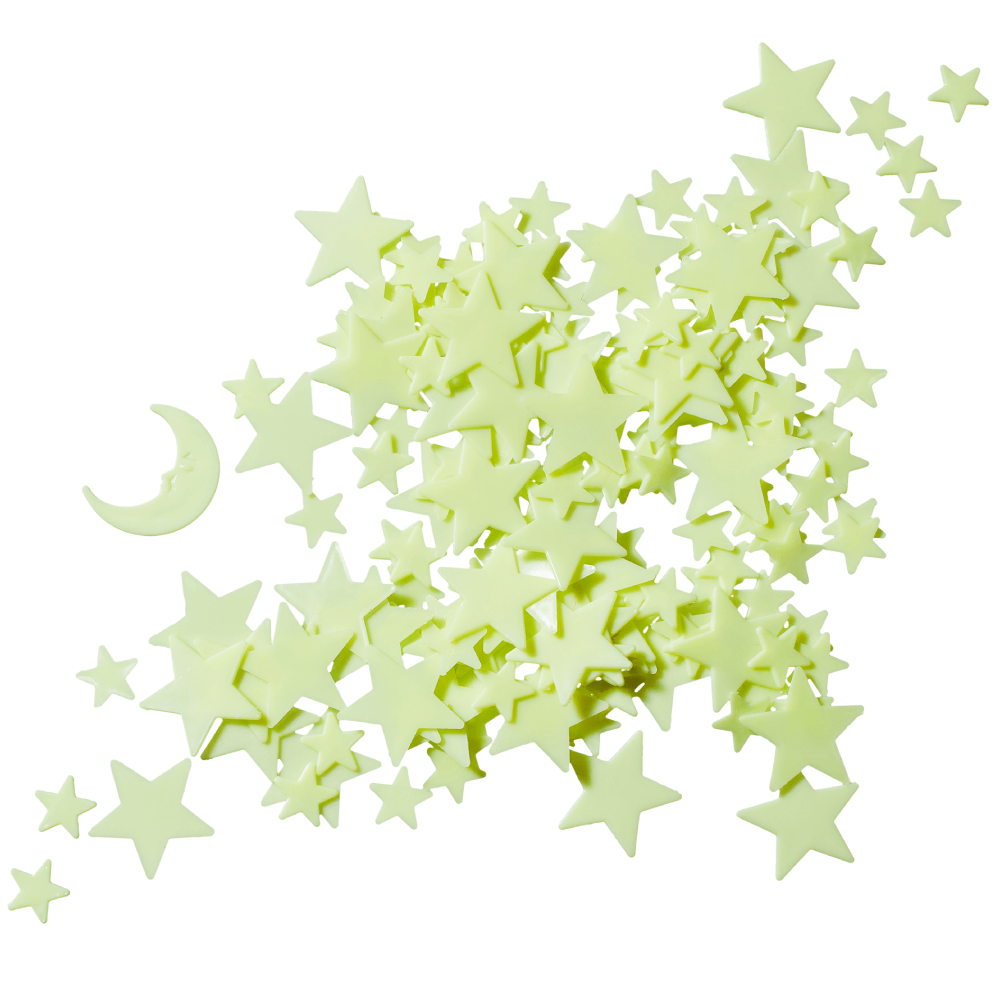 One box of 100 Green Sky Stars Sticker for Ceiling and Moon Wall Sticker Decals Perfect Stickers for Kids Nursery Bedroom