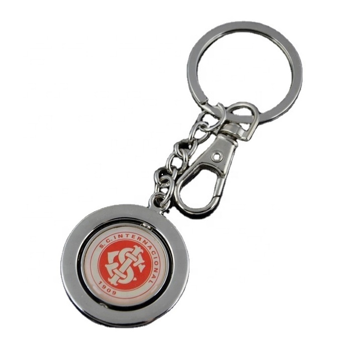 promotion round rotate keyring metal spinning keychain with epoxy logo both sides