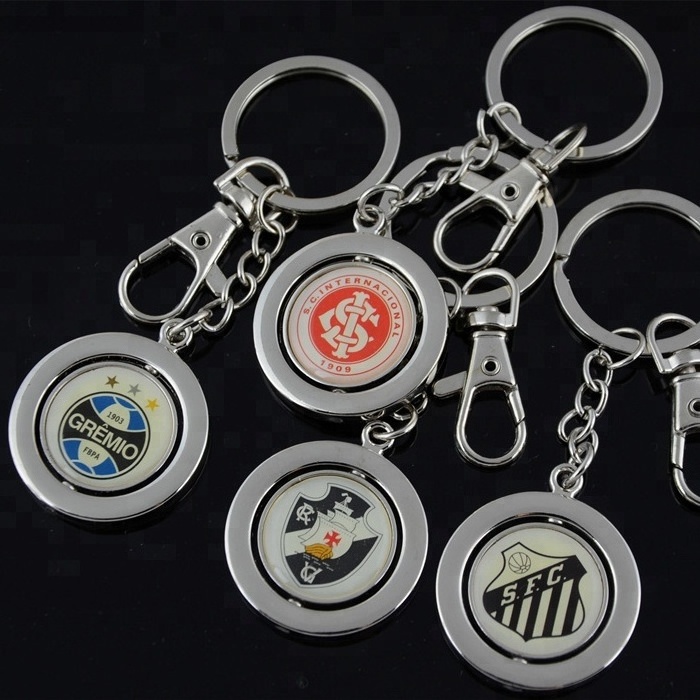 promotion round rotate keyring metal spinning keychain with epoxy logo both sides