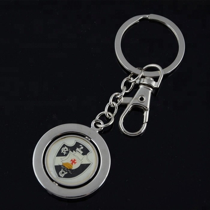 promotion round rotate keyring metal spinning keychain with epoxy logo both sides