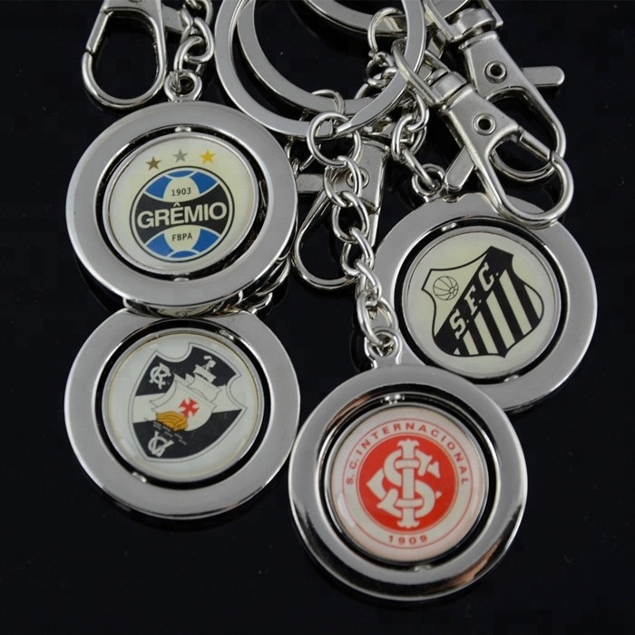 promotion round rotate keyring metal spinning keychain with epoxy logo both sides