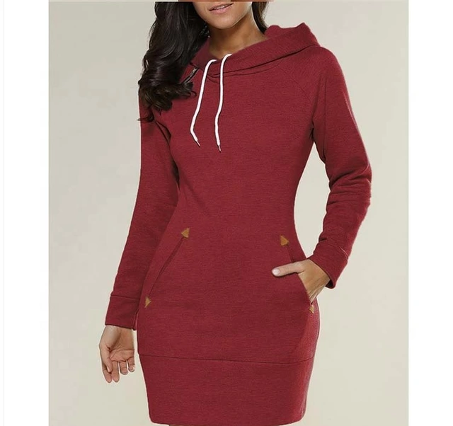 Wholesale Fashion Street Wear Women Long Red Hoodie Dresses