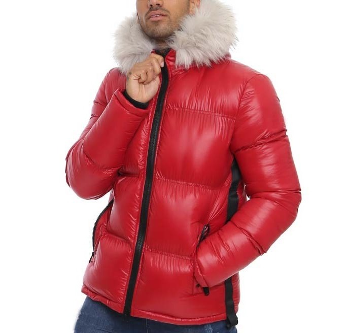 Winter Red Men Puffer Fur Hood Jacket With Low Price custom puffer jacket for men and women