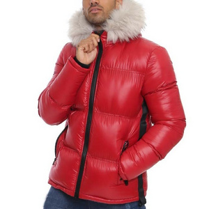 Winter Red Men Puffer Fur Hood Jacket With Low Price custom puffer jacket for men and women