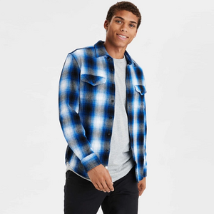 Top branded low price casual design cotton flannel plaid check dress shirt for men