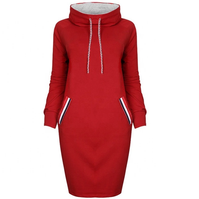 Wholesale Fashion Street Wear Women Long Red Hoodie Dresses