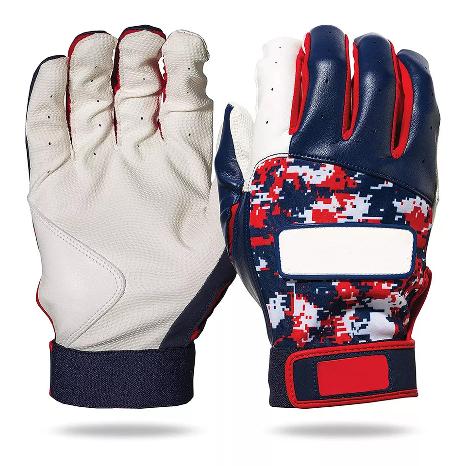 Baseball Battling Gloves With Genuine Leather Heal Patch With Anti Slip Padded Palm and Back With Custom Printed Design