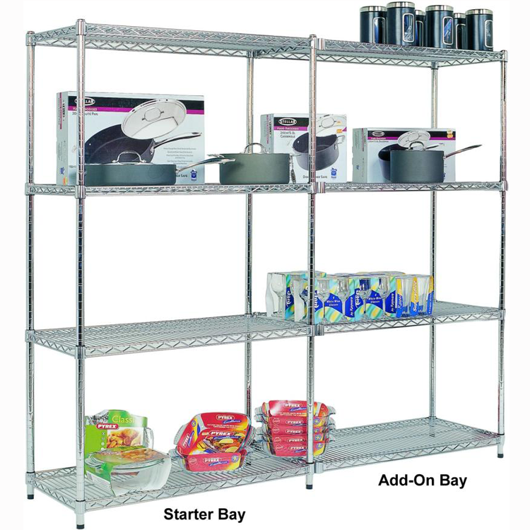 Light Duty NSF & ISO Certified Epoxy Coating And Chrome Plated Layers Mobile Metal Wire Shelving with wheels