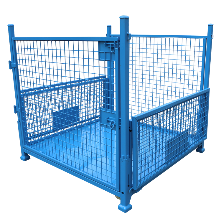 Customized heavy duty folding roll cage wire mesh foldable cage trolly cart 4 sides warehouse galvanized logistics transport