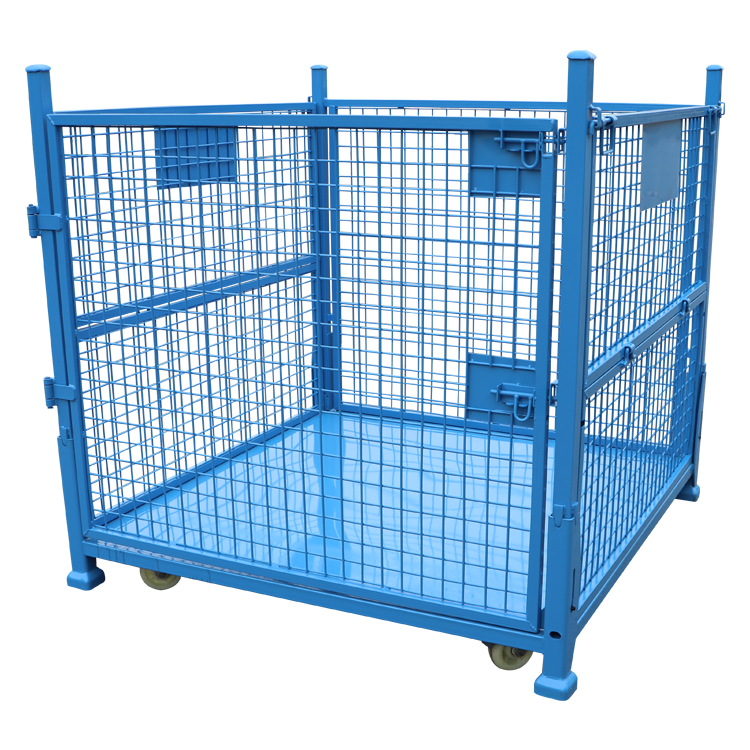 Customized heavy duty folding roll cage wire mesh foldable cage trolly cart 4 sides warehouse galvanized logistics transport