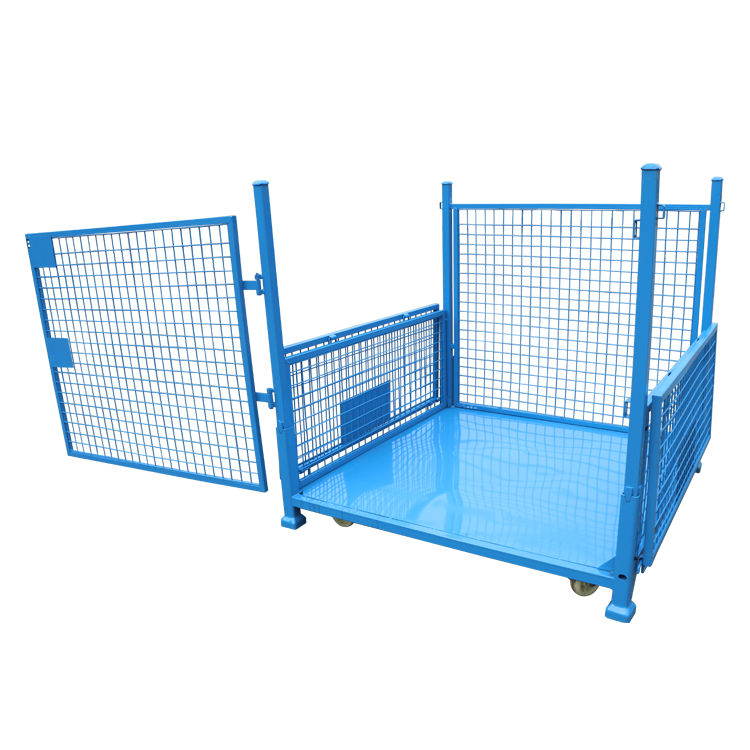 Customized heavy duty folding roll cage wire mesh foldable cage trolly cart 4 sides warehouse galvanized logistics transport