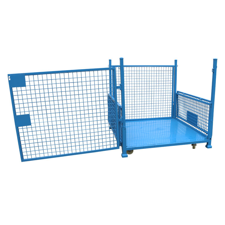 Customized heavy duty folding roll cage wire mesh foldable cage trolly cart 4 sides warehouse galvanized logistics transport