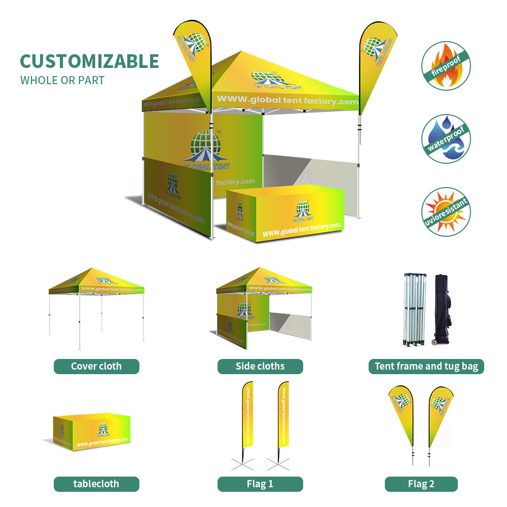 GlobalTent Customized Outdoor Canopy All Size EZ Up Removable Push And Pull Large Folding Trade Show Tent