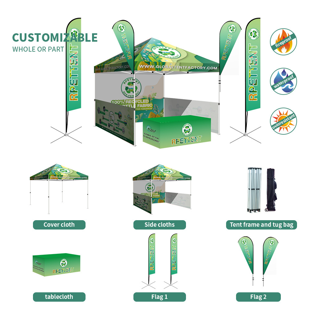 GlobalTent Custom Logo 10x10  10x15 10x20 EZ Up RPET Canopy Trade Show Tent