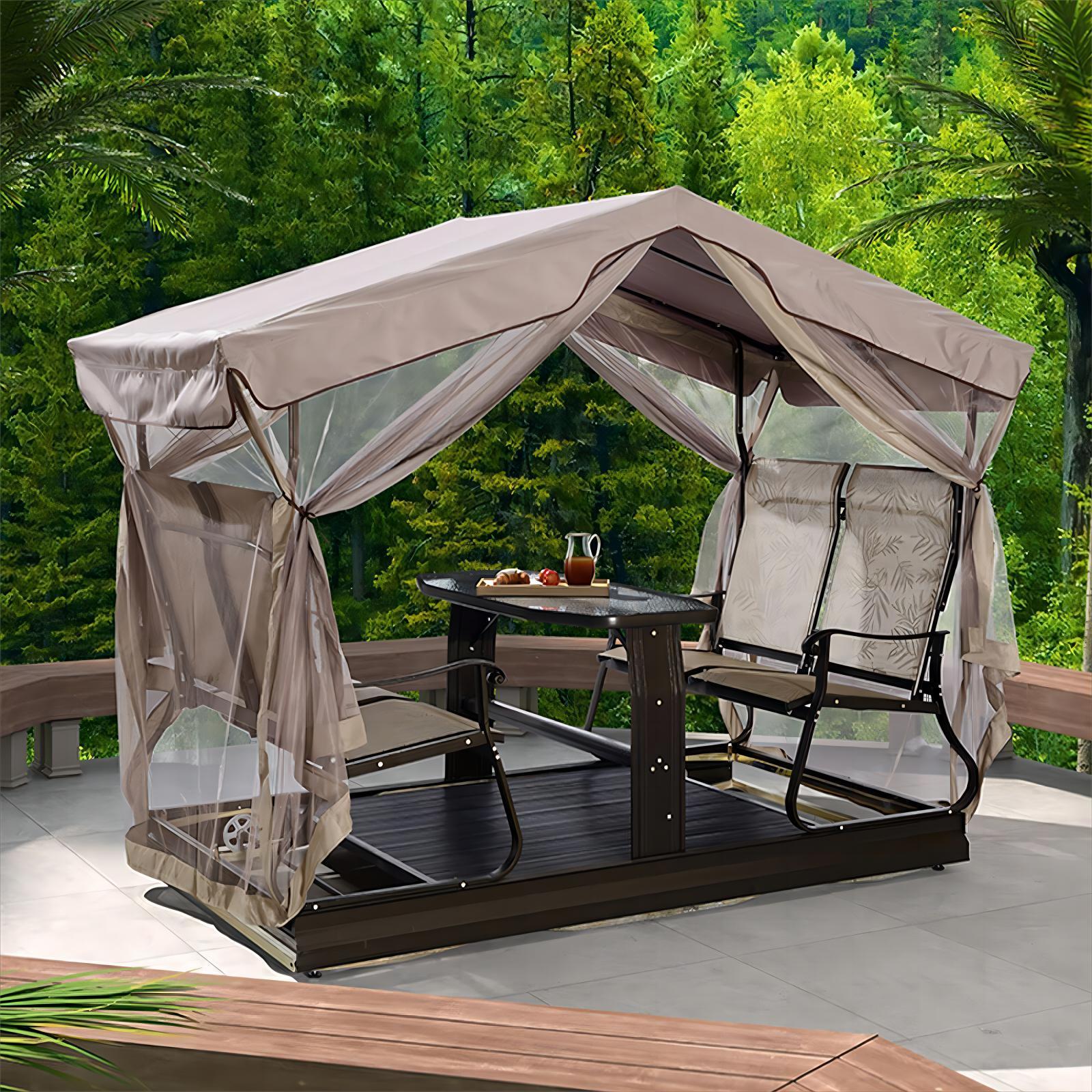 GLOBAL TENT Outdoor Aluminum Swing Chair With Pergola Plush Cushioned Patio Seating With Shelter