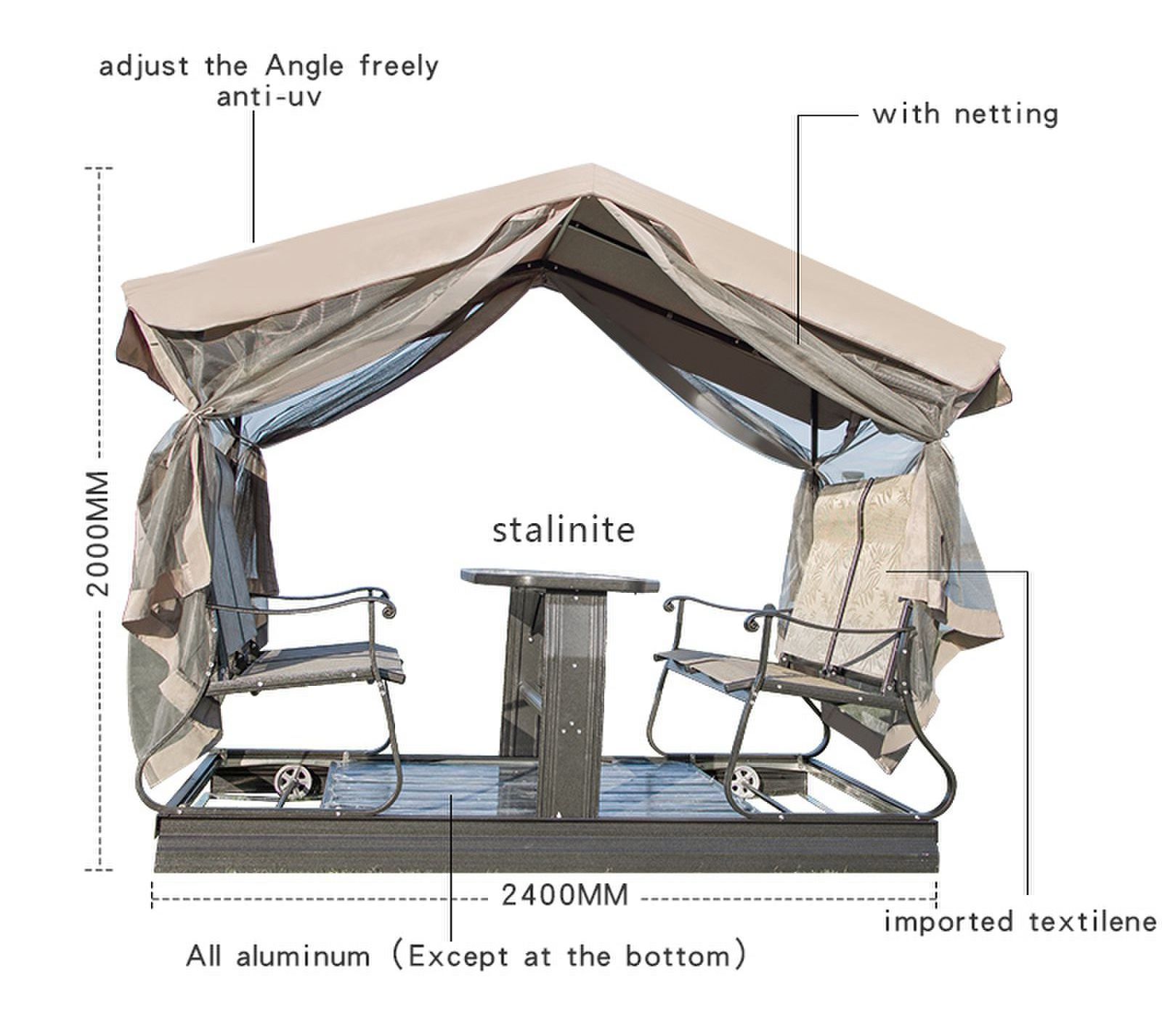 GLOBAL TENT Outdoor Aluminum Swing Chair With Pergola Plush Cushioned Patio Seating With Shelter