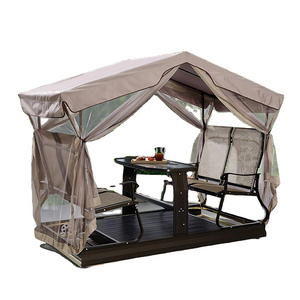 GLOBAL TENT Outdoor Aluminum Swing Chair With Pergola Plush Cushioned Patio Seating With Shelter