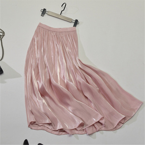 Spring and summer new elastic waist pearl shiny silky long over the knee half-length umbrella skirt